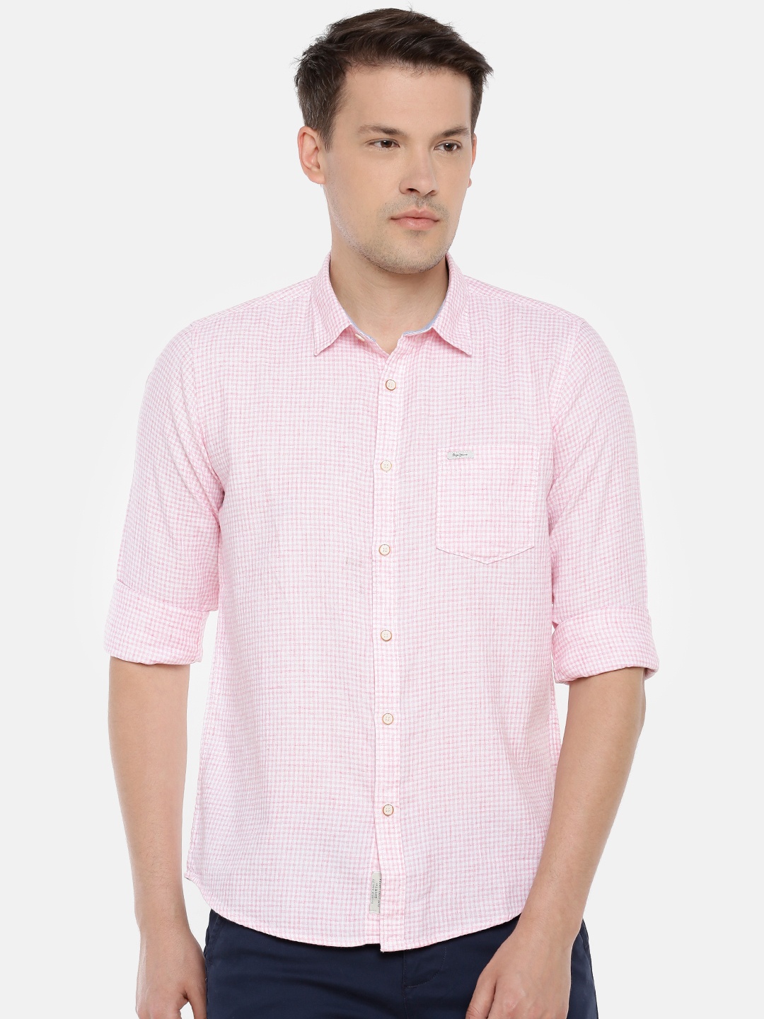 

Pepe Jeans Men Pink & White Regular Fit Checked Casual Shirt
