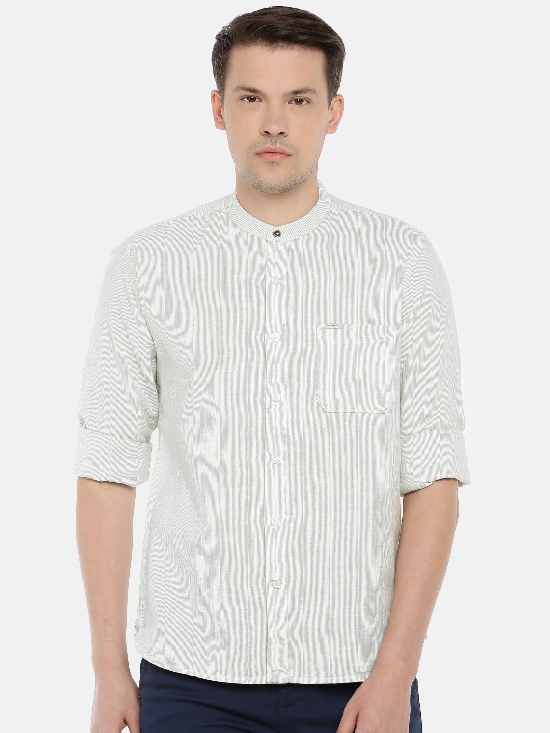 

Pepe Jeans Men Grey & White Regular Fit Self Design Casual Shirt