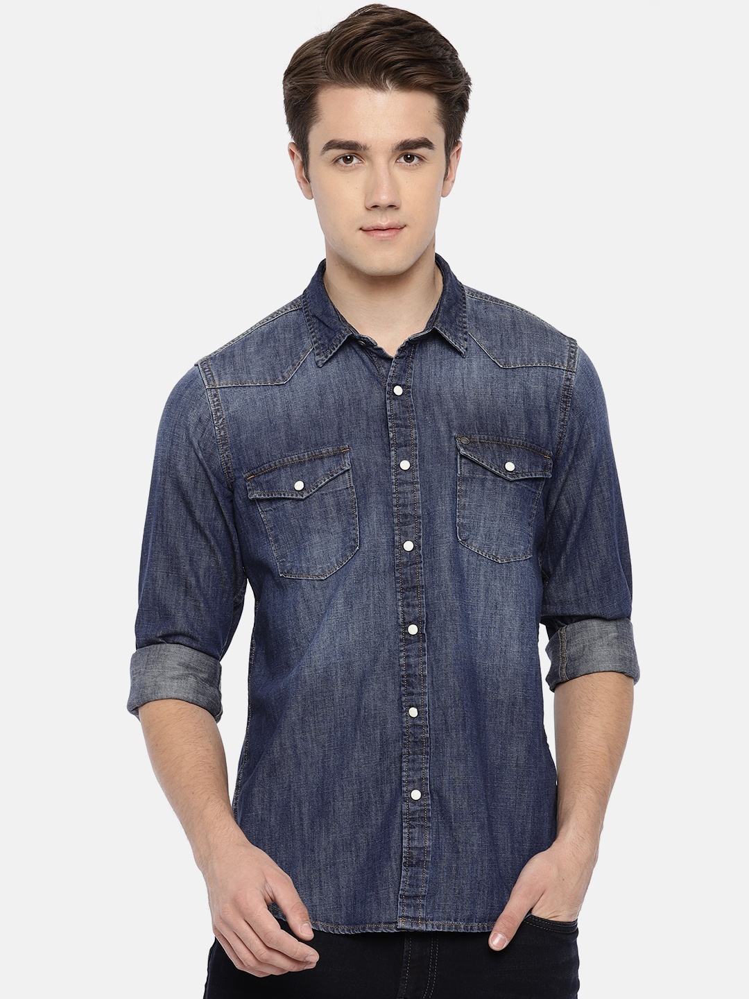 

Pepe Jeans Men Navy Blue Regular Fit Faded Casual Shirt