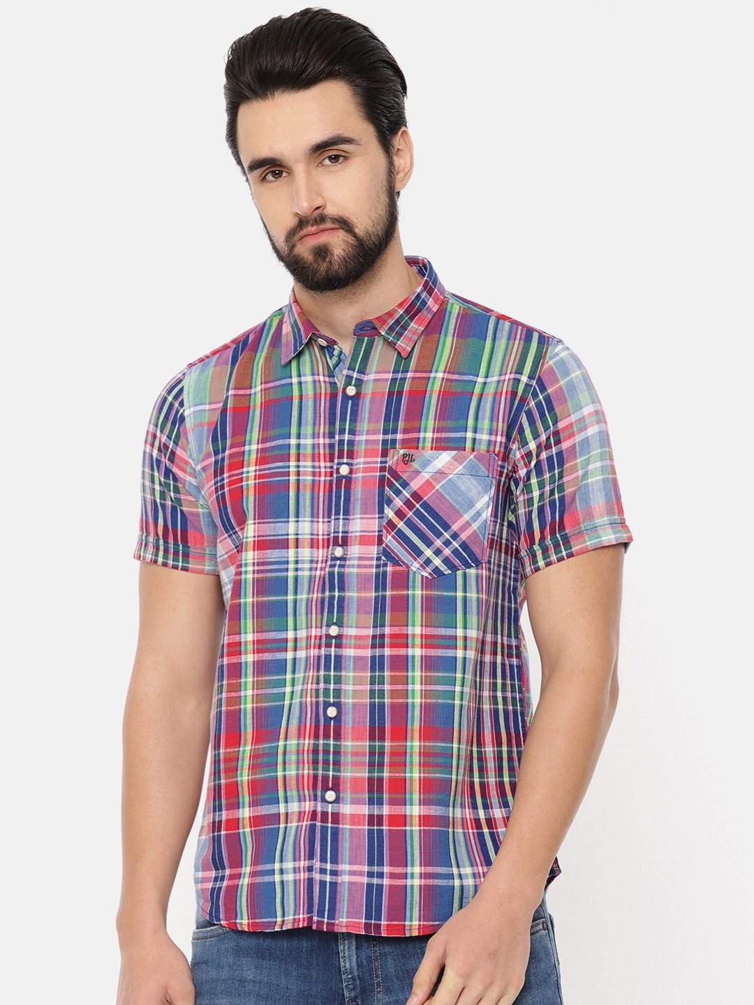 

Pepe Jeans Men Red & Green Regular Fit Checked Casual Shirt