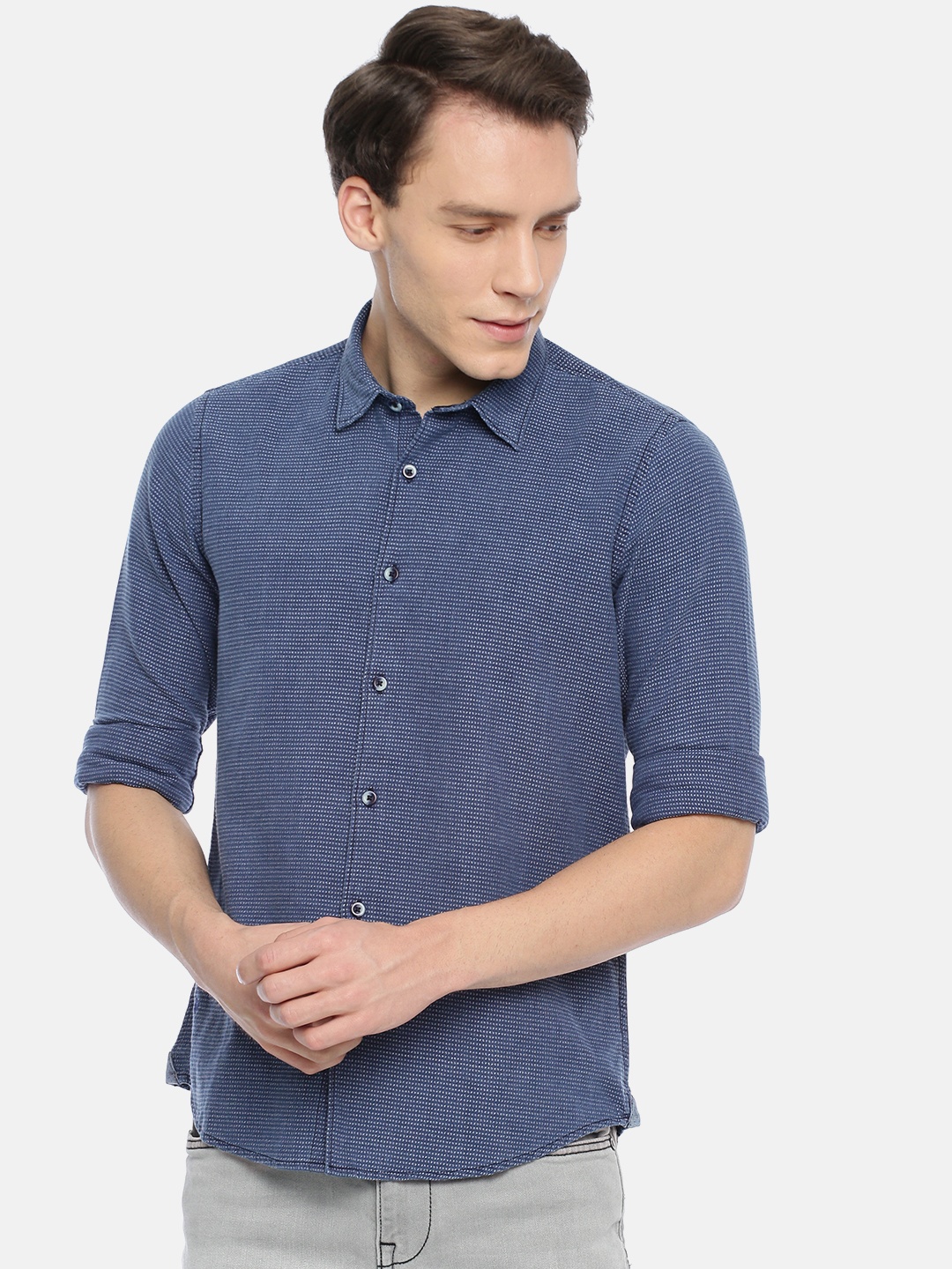 

Pepe Jeans Men Blue Regular Fit Self Design Casual Shirt