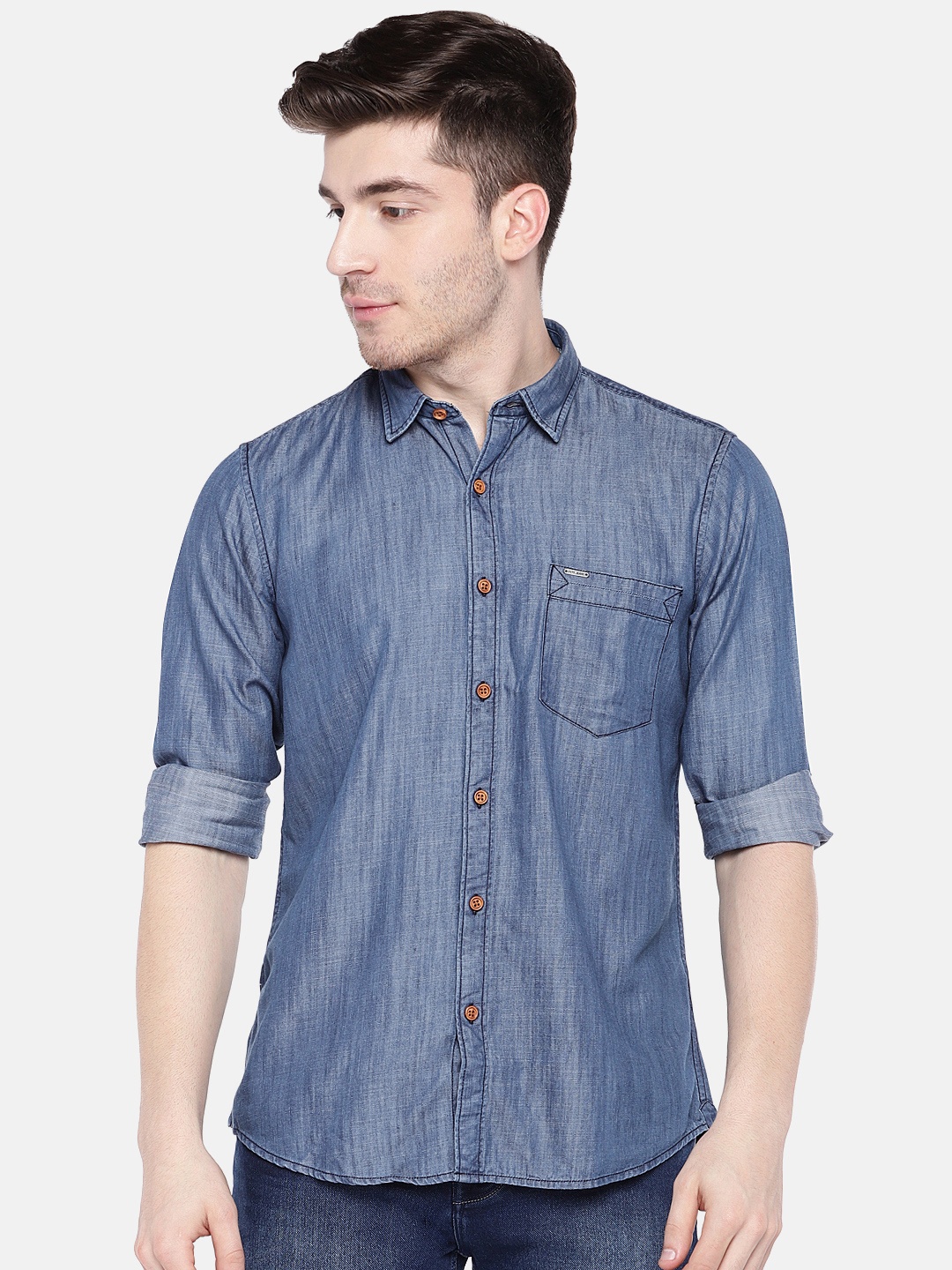 

Pepe Jeans Men Blue Regular Fit Solid Casual Shirt