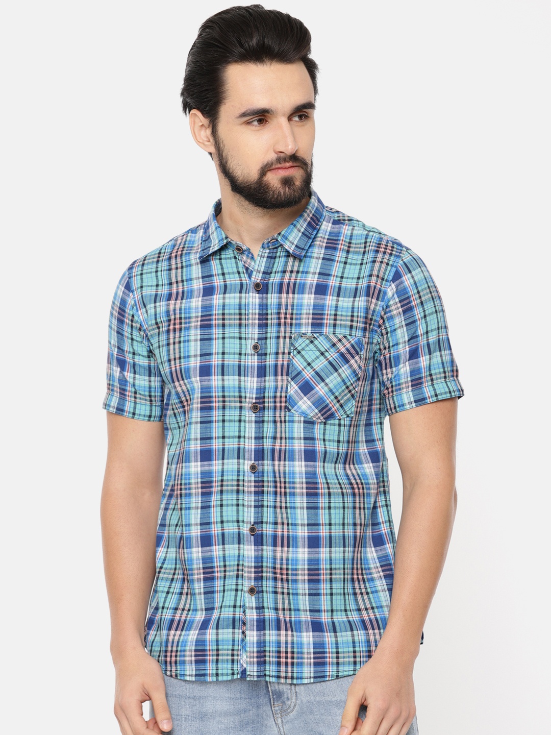 

Pepe Jeans Men Green & Blue Slim Fit Checked Casual Shirt