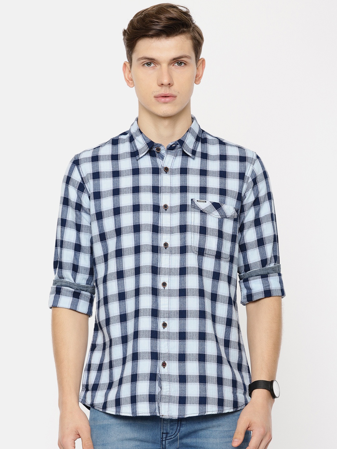 

Pepe Jeans Men Blue Regular Fit Checked Casual Shirt