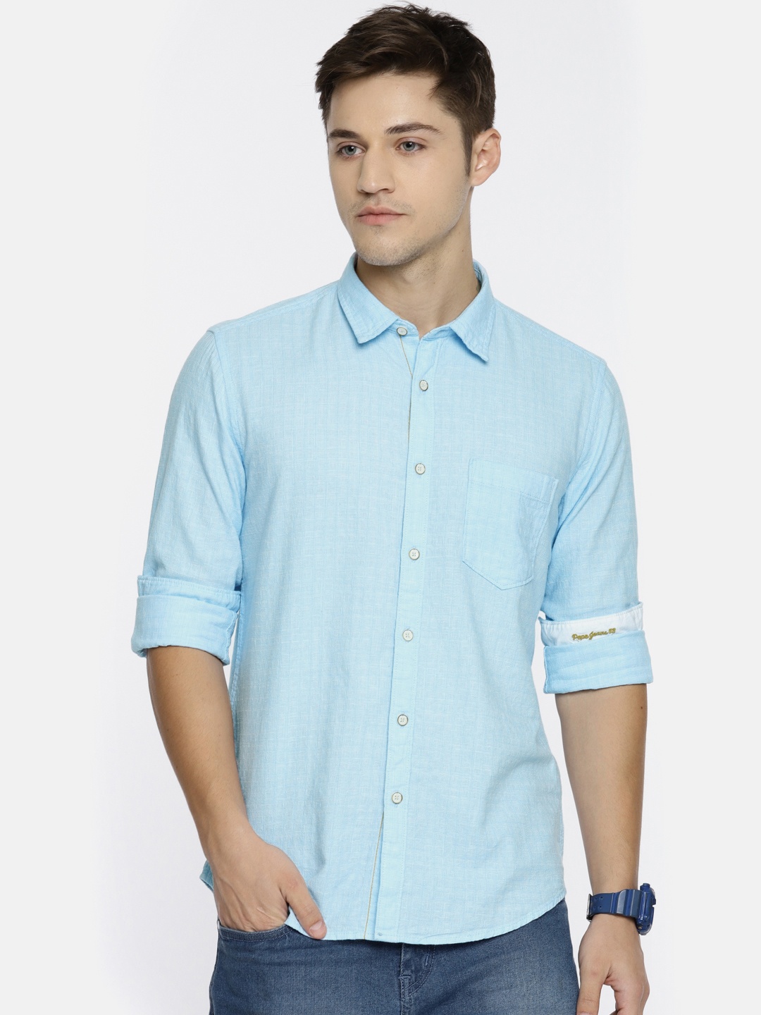 

Pepe Jeans Men Blue Regular Fit Checked Casual Shirt