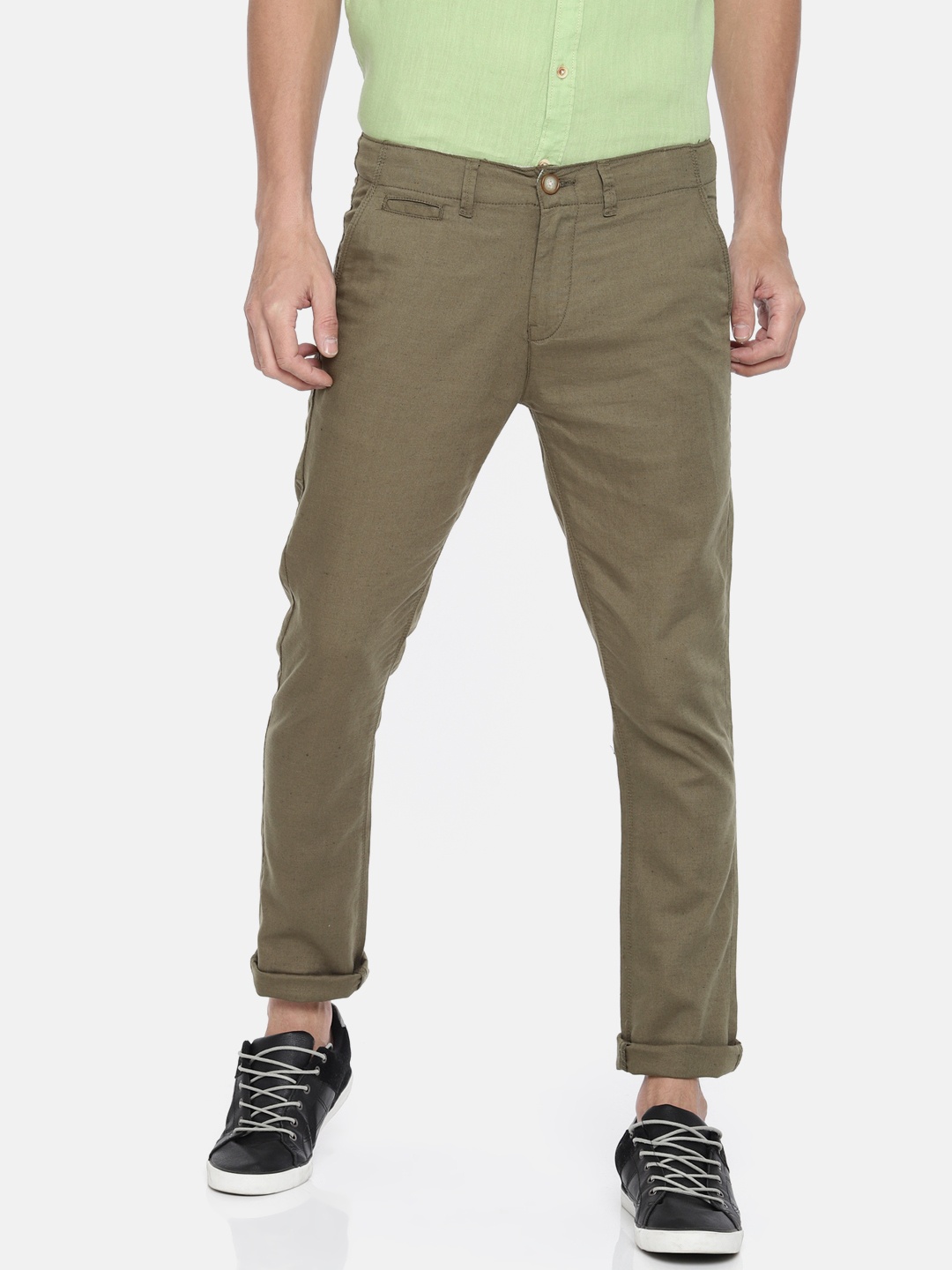 

Pepe Jeans Men Olive Green Slim Fit Solid Chinos