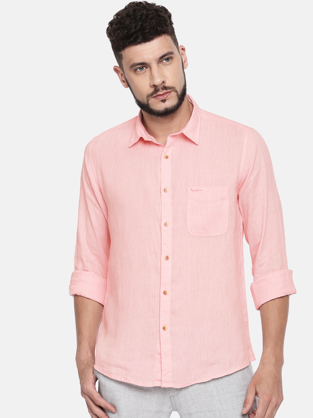 

Pepe Jeans Men Pink Regular Fit Solid Casual Shirt