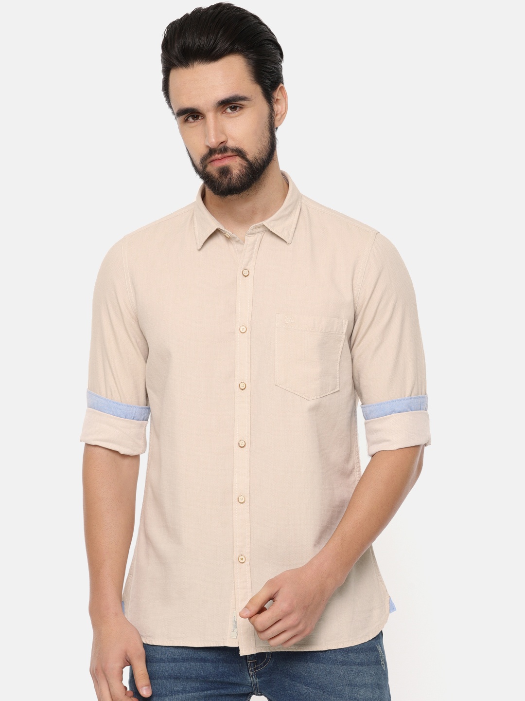 

Pepe Jeans Men Beige Regular Fit Solid Casual Shirt