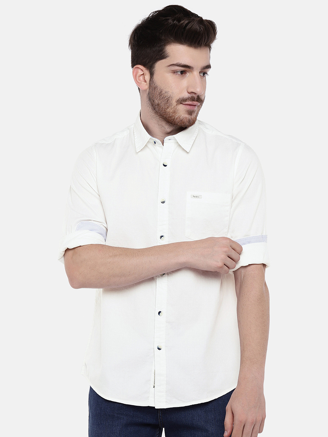 

Pepe Jeans Men White Self Design Regular Fit Casual Shirt