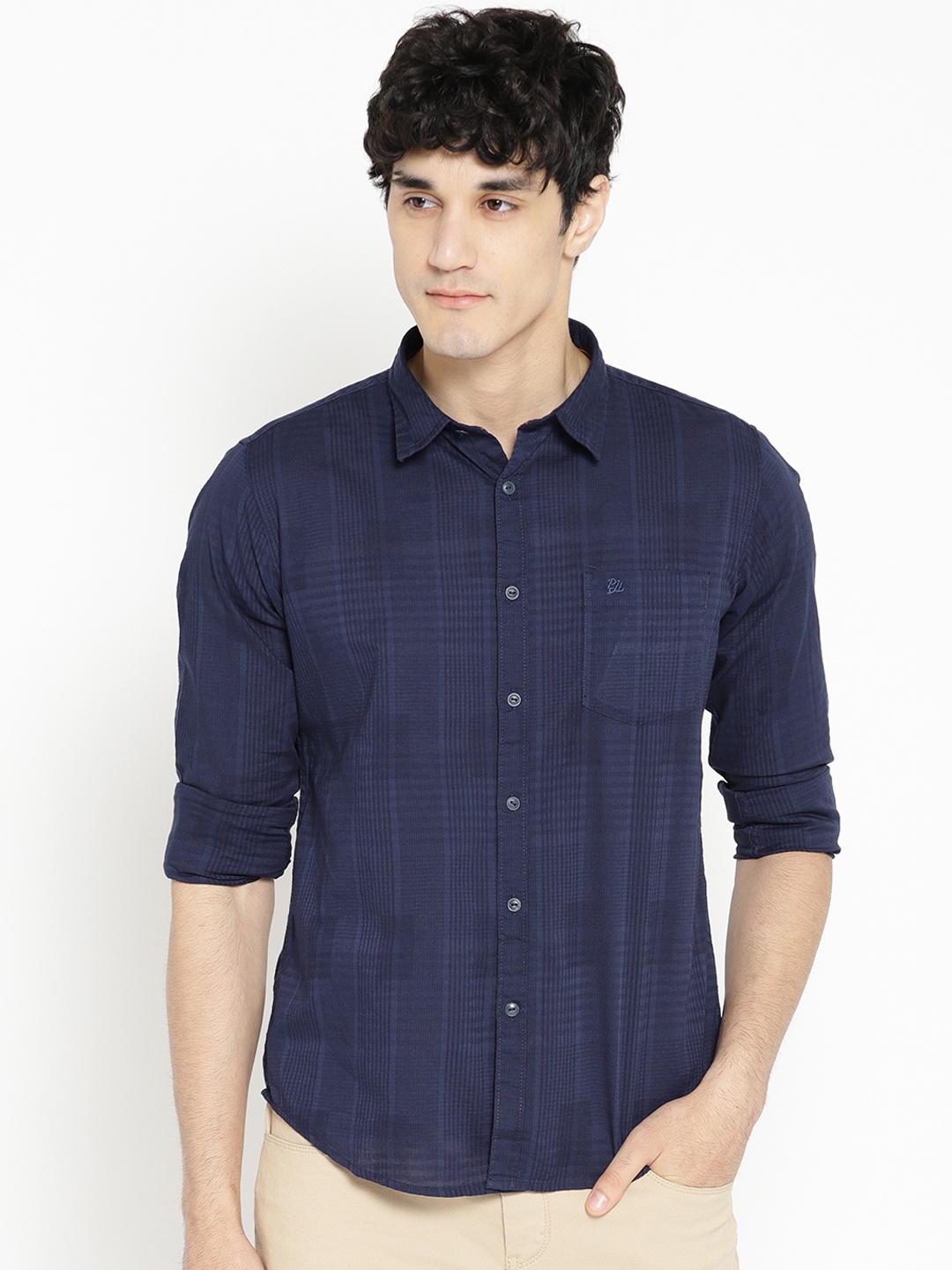 

Pepe Jeans Men Navy Blue Regular Fit Self-Checked Casual Shirt