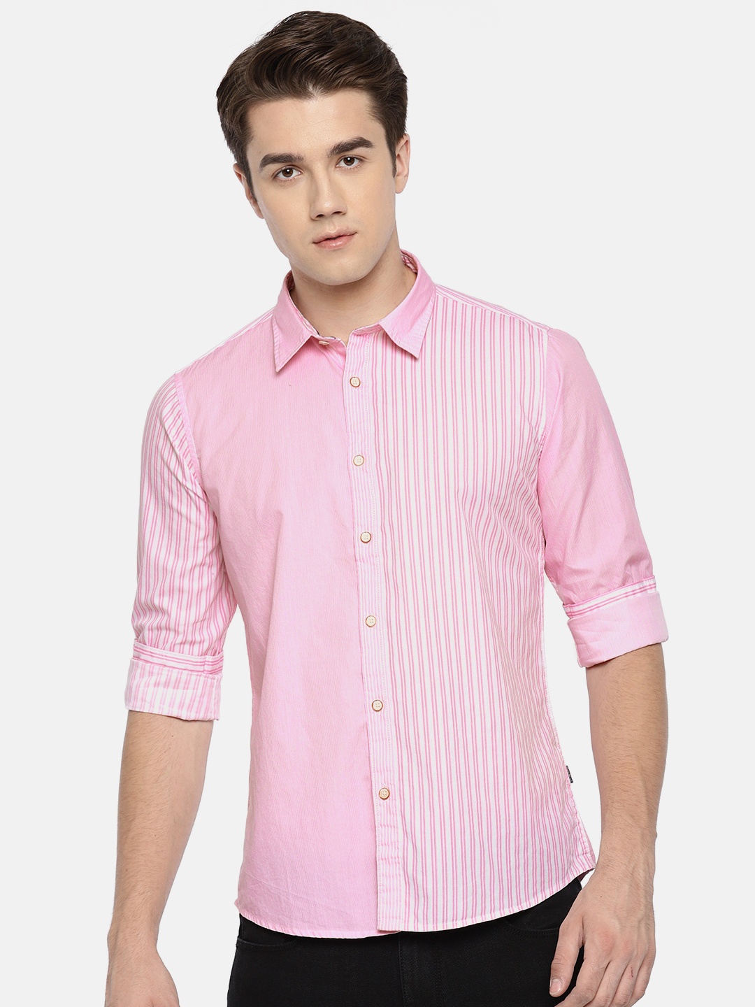 

Pepe Jeans Men Pink & White Regular Fit Striped Casual Shirt