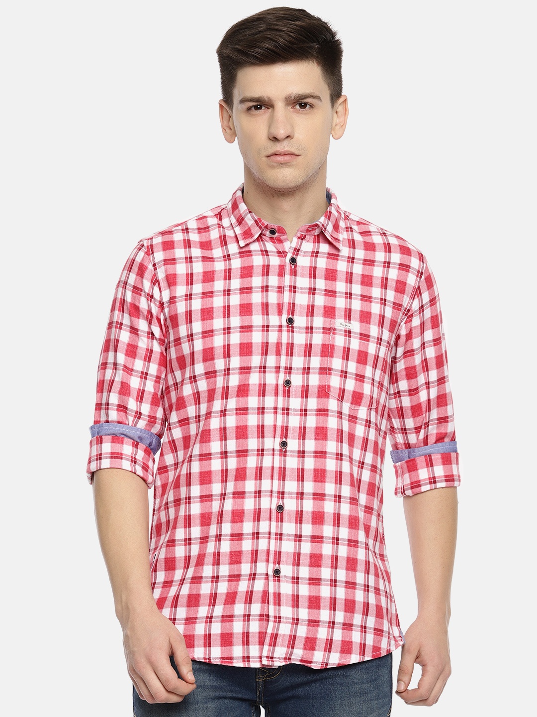 

Pepe Jeans Men Red & White Regular Fit Checked Casual Shirt
