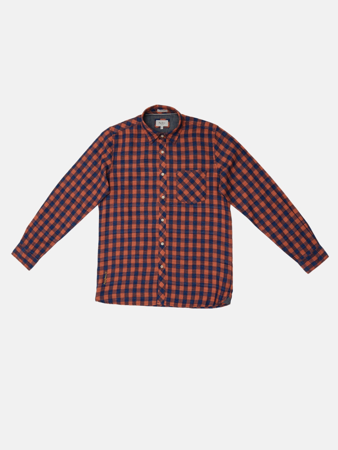 

Pepe Jeans Men Orange & Blue Regular Fit Checked Casual Shirt