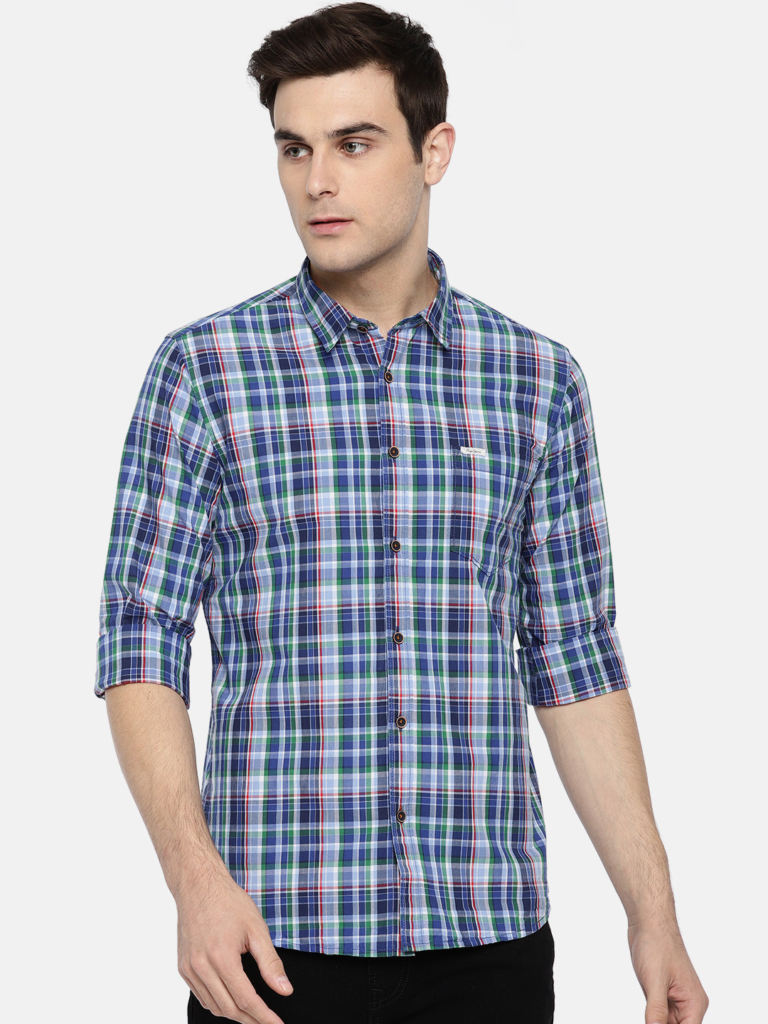 

Pepe Jeans Men Blue & Red Regular Fit Checked Casual Shirt
