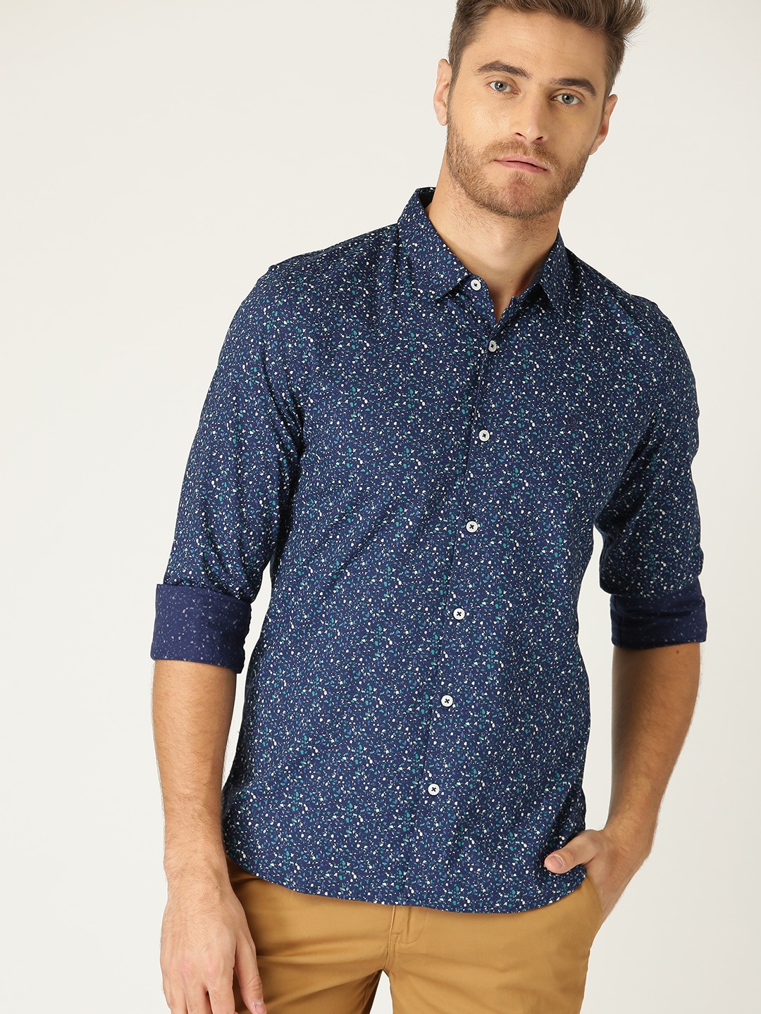 

United Colors of Benetton Men Navy Blue Slim Fit Printed Casual Shirt