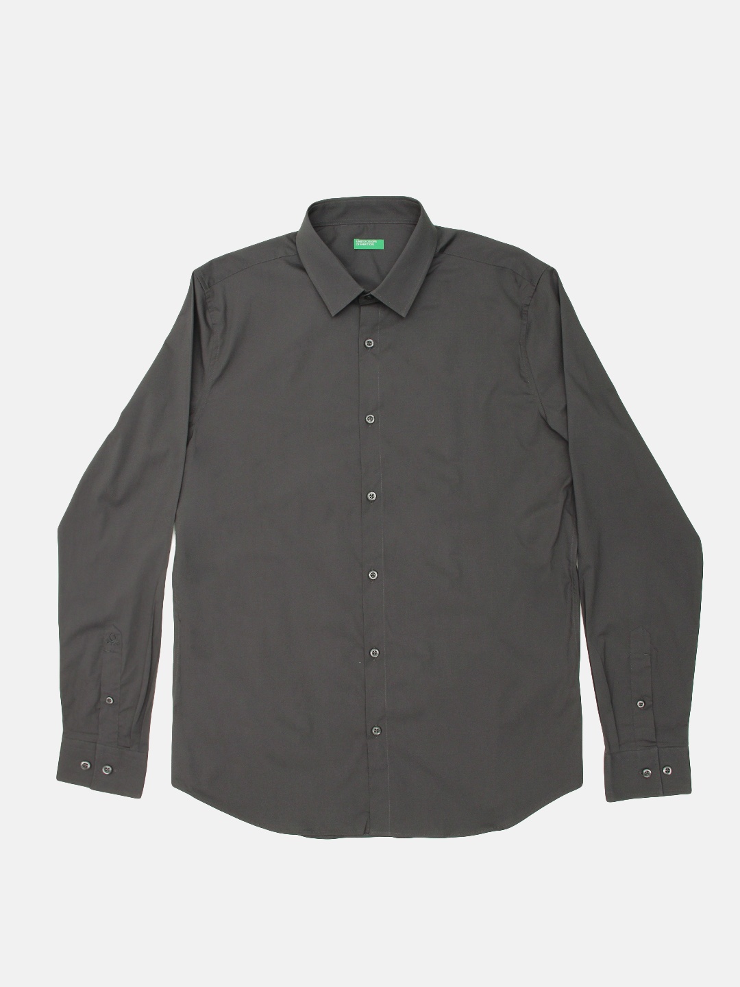 

United Colors of Benetton Men Charcoal Grey Regular Fit Solid Casual Shirt