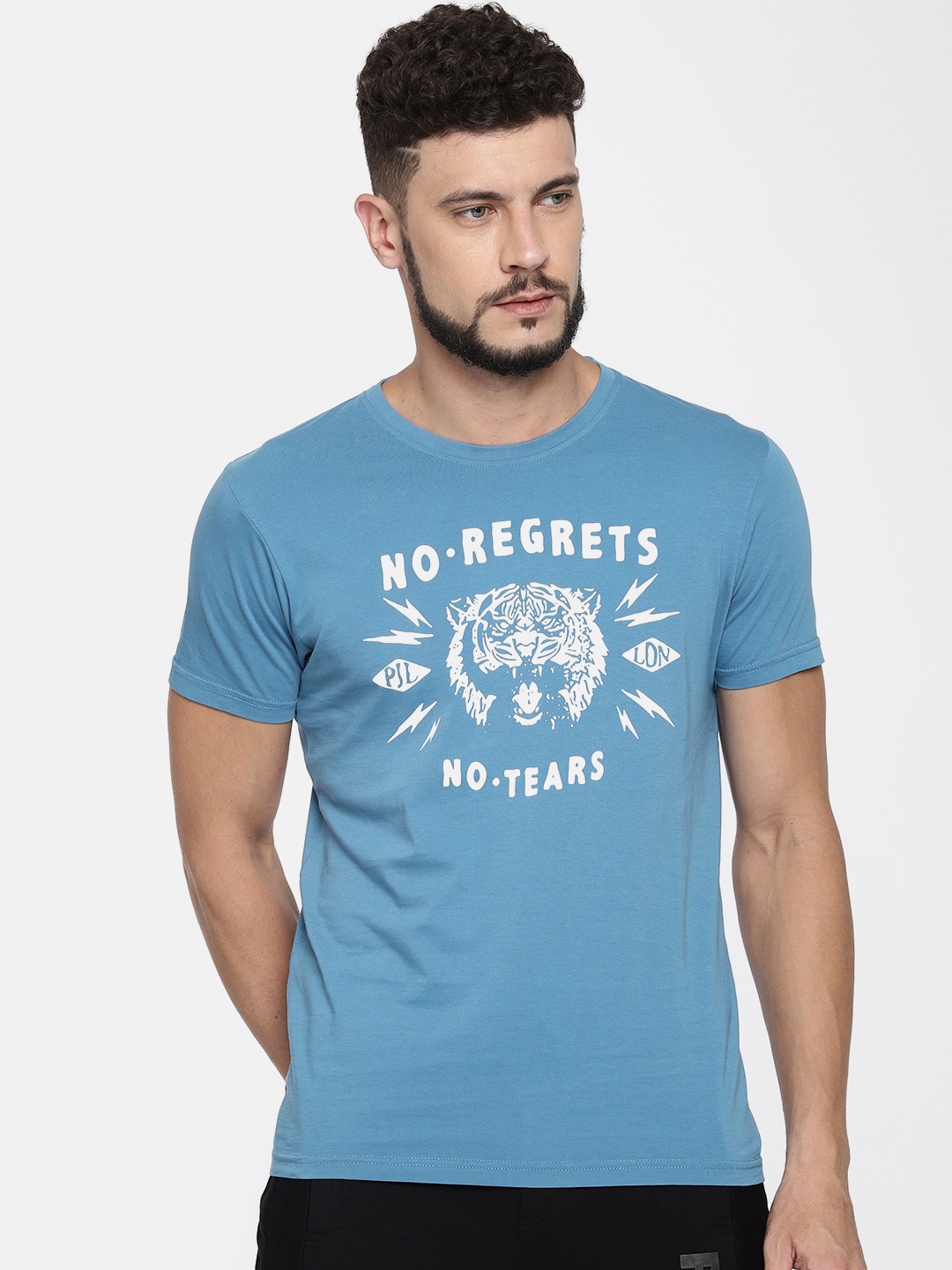 

Pepe Jeans Men Blue Printed Round Neck Pure Cotton T-shirt