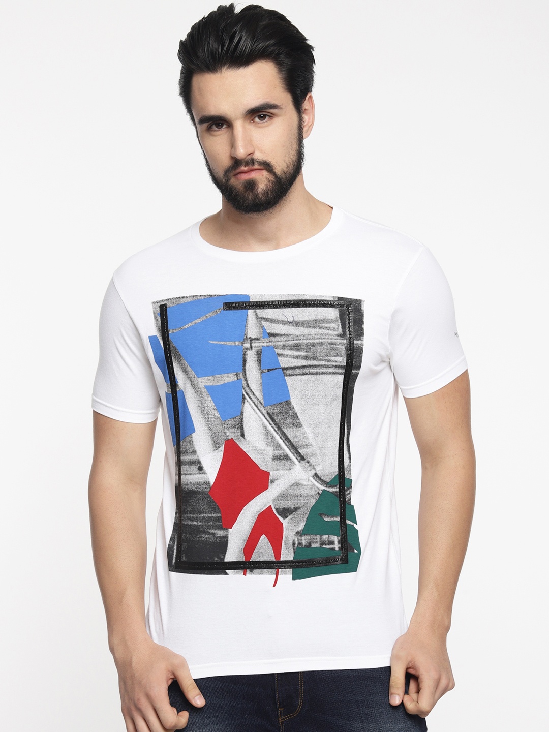 

Pepe Jeans Men White Printed Slim Fit Round Neck Pure Cotton T-shirt