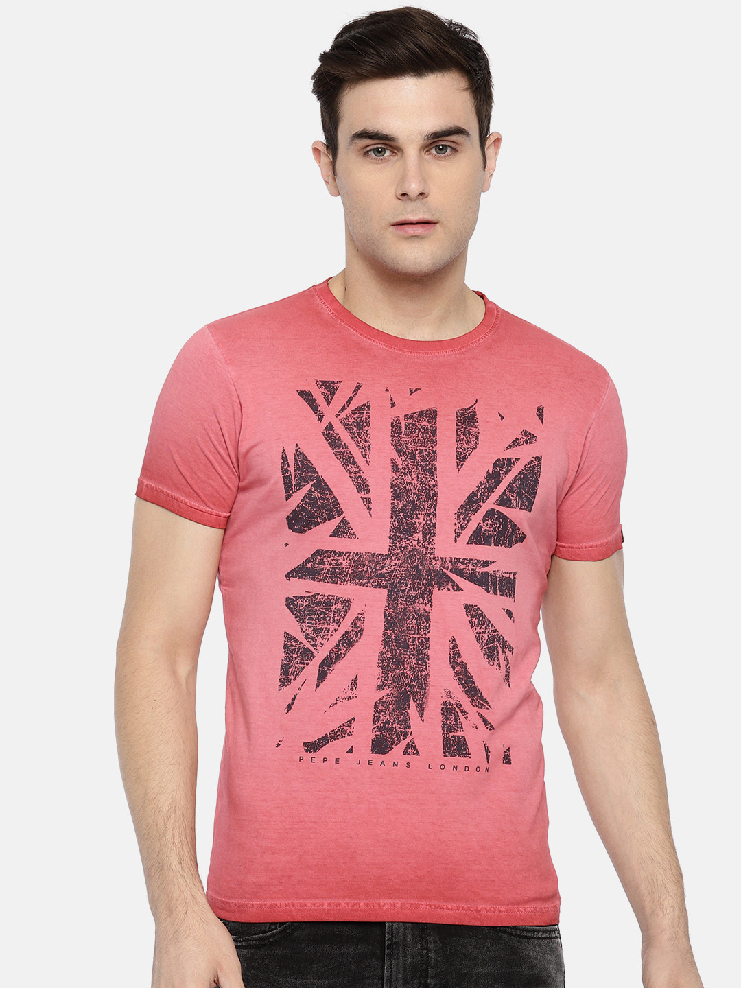 

Pepe Jeans Men Red Slim Fit Printed Round Neck Pure Cotton T-shirt