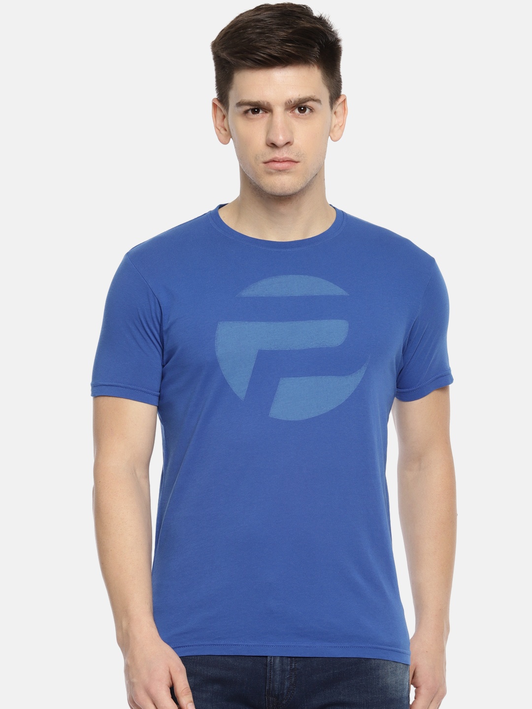 

Pepe Jeans Men Blue Printed Round Neck Pure Cotton T-shirt
