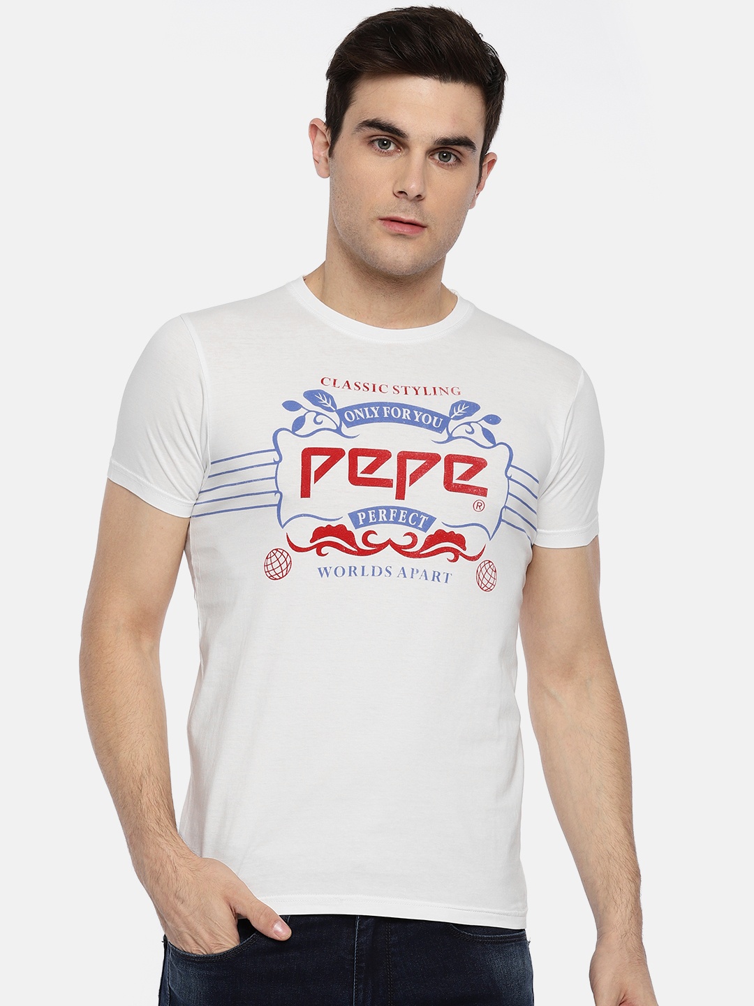 

Pepe Jeans Men Off-White Printed Round Neck T-shirt