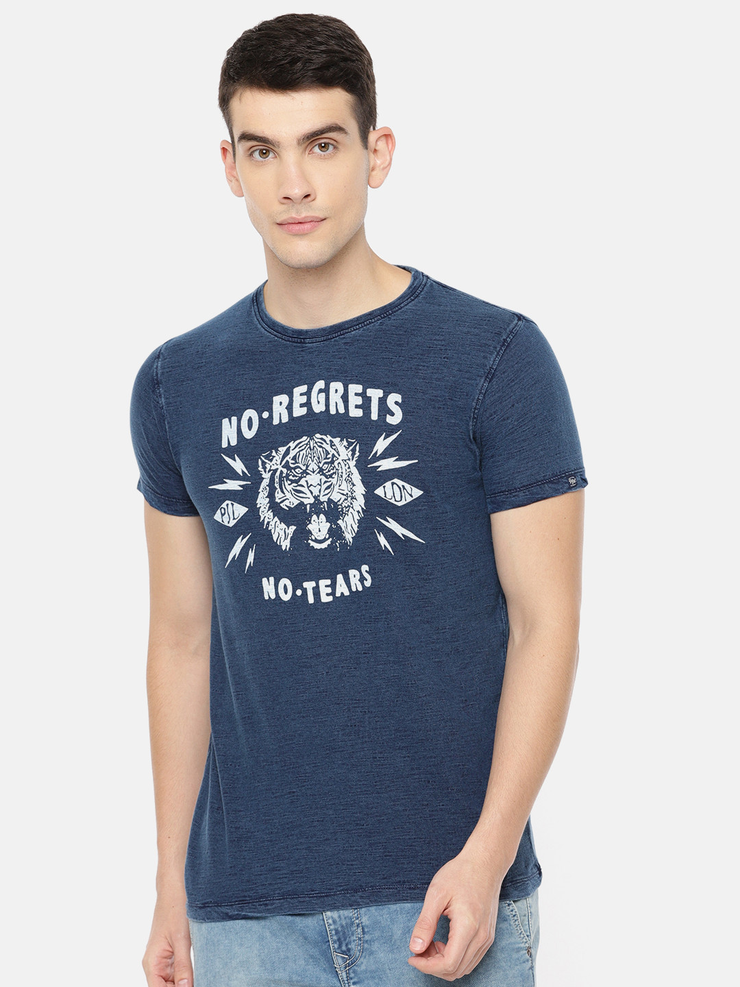

Pepe Jeans Men Navy Blue Printed Round Neck T-shirt
