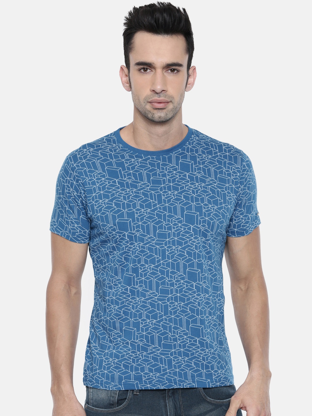 

Pepe Jeans Men Blue Printed Round Neck Pure Cotton T-shirt