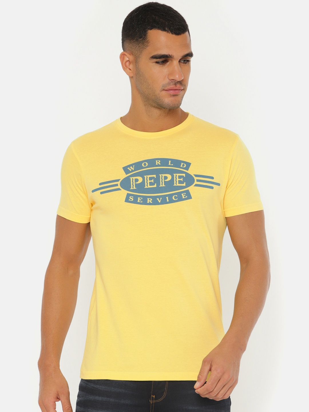 

Pepe Jeans Men Yellow Printed Round Neck T-shirt