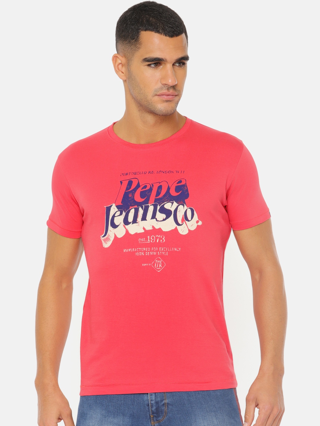 

Pepe Jeans Men Red Pure Cotton Slim Fit Printed Round Neck Pure Cotton T-shirt