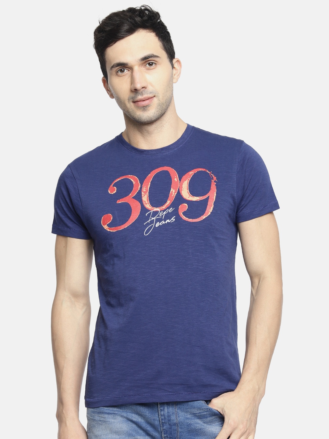 

Pepe Jeans Men Blue Printed Round Neck T-shirt
