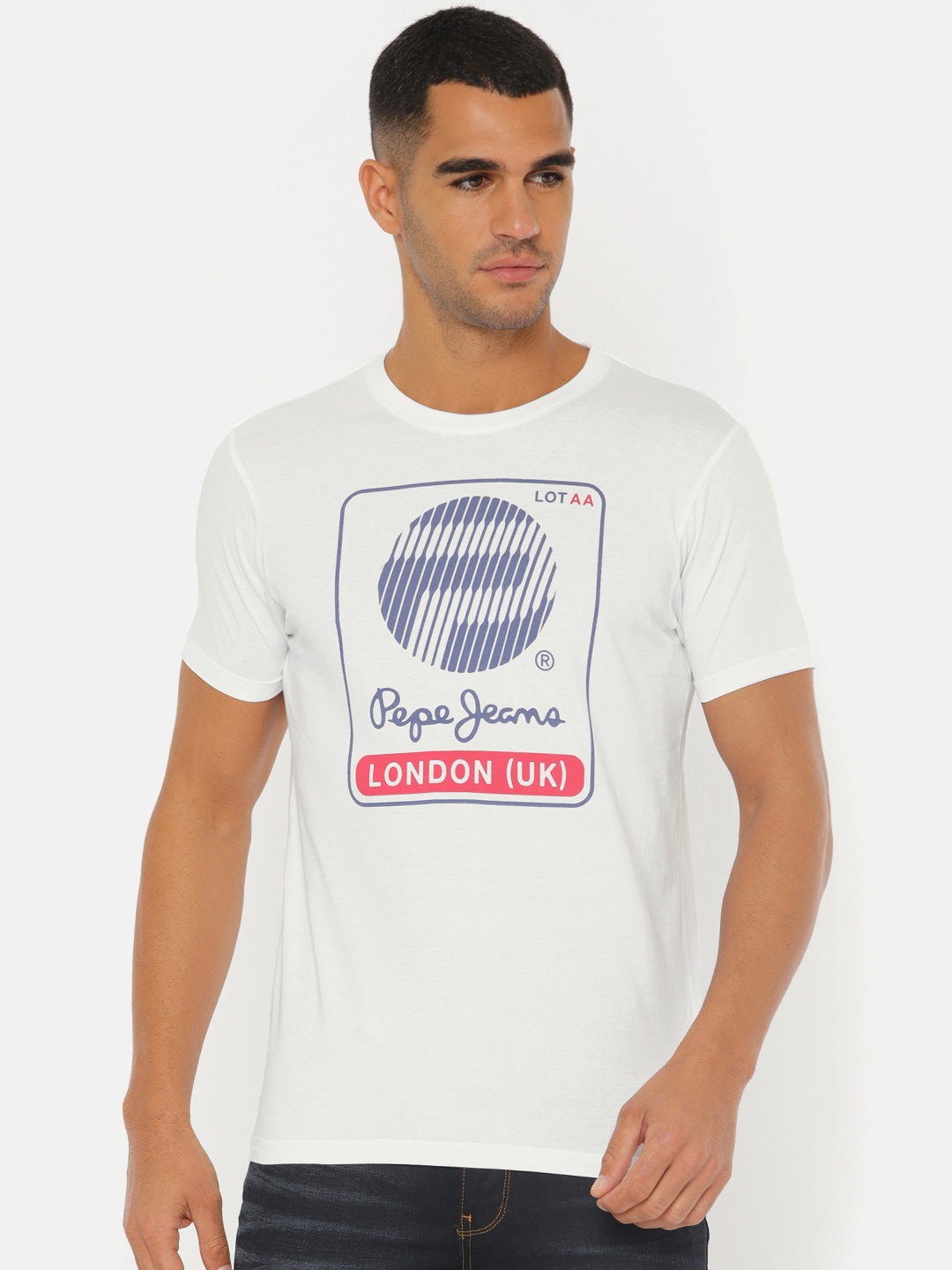 

Pepe Jeans Men White Printed Round Neck T-shirt