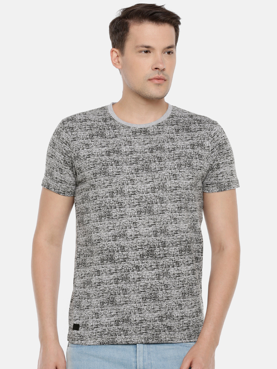 

Pepe Jeans Men Grey Melange Printed T-shirt