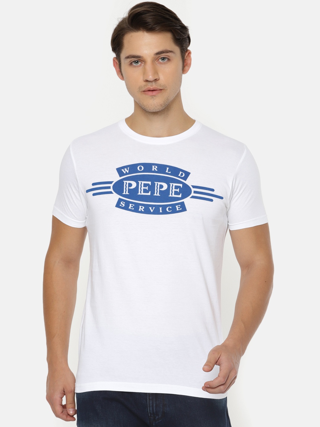 

Pepe Jeans Men White Printed Slim Fit Round Neck Pure Cotton T-shirt