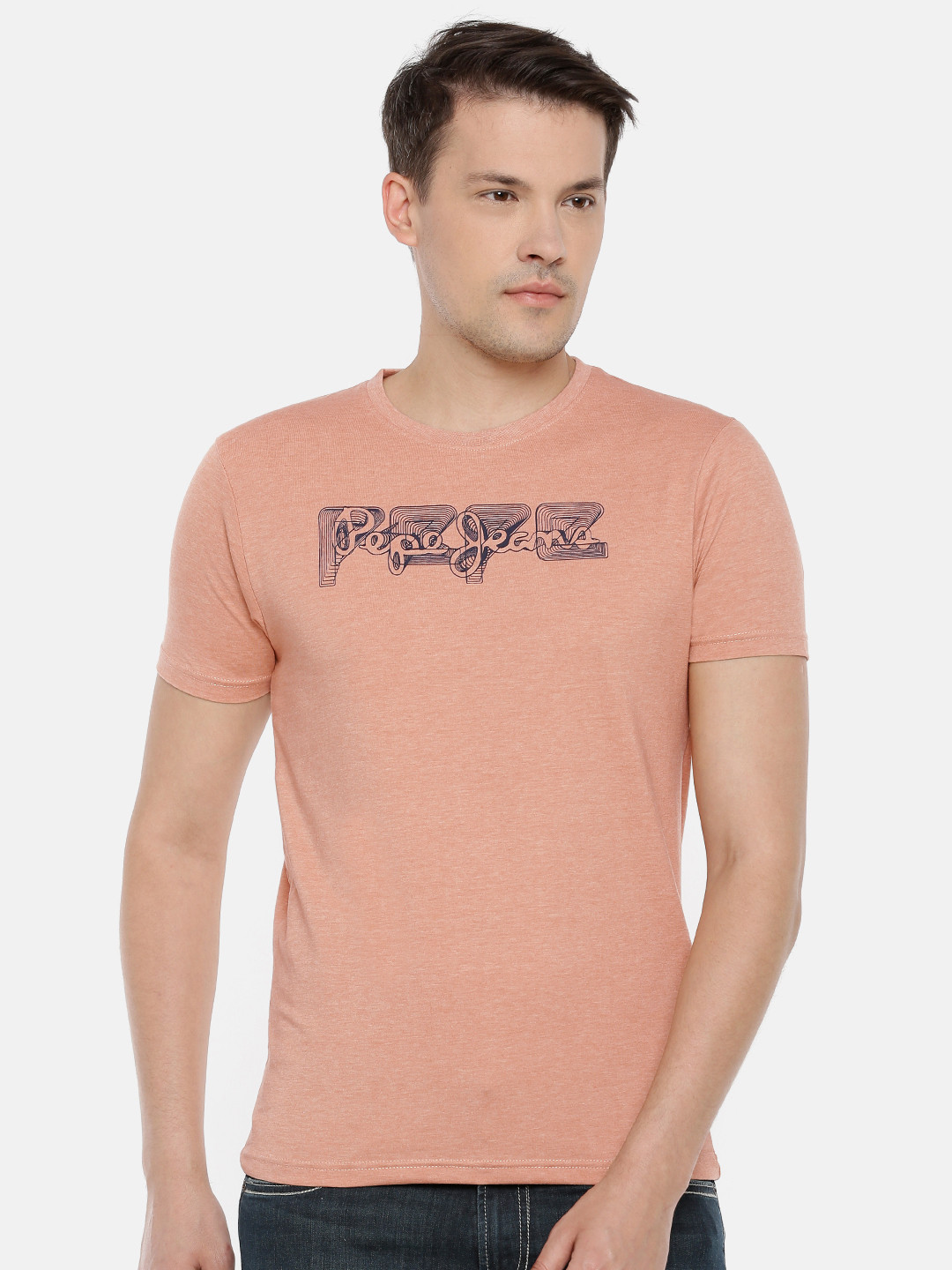 

Pepe Jeans Men Peach-Coloured Printed Round Neck T-shirt
