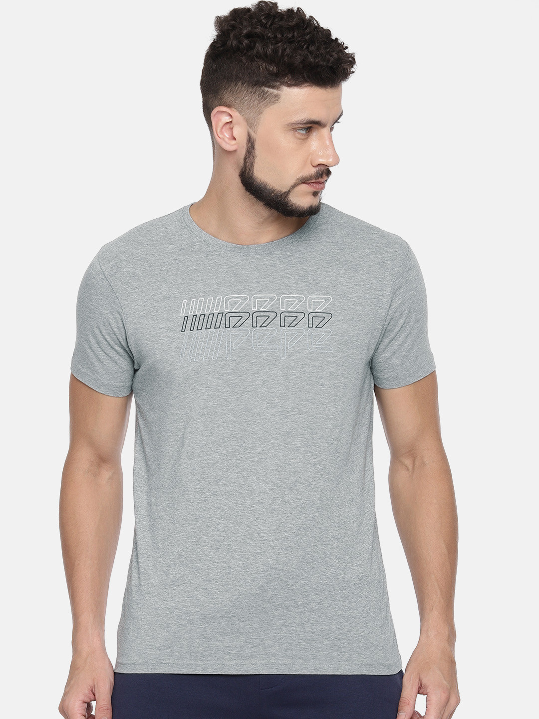 

Pepe Jeans Men Grey Melange Printed Round Neck T-shirt