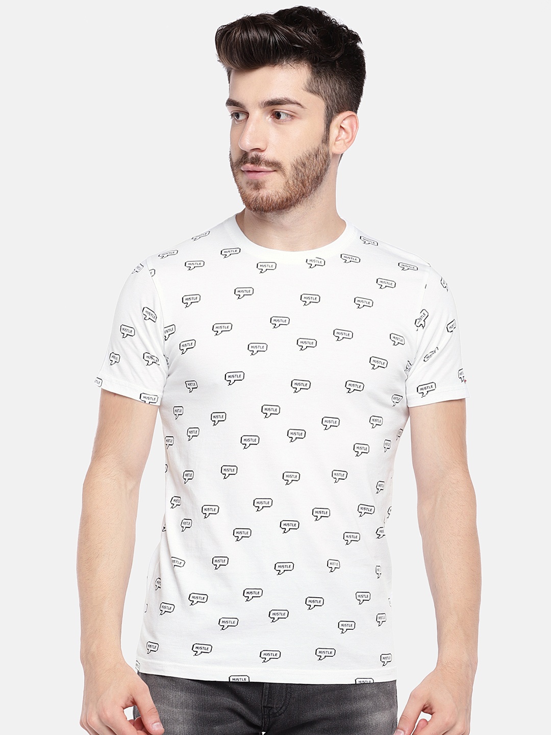 

Pepe Jeans Men White Printed Round Neck Slim Fit Pure Cotton T-shirt