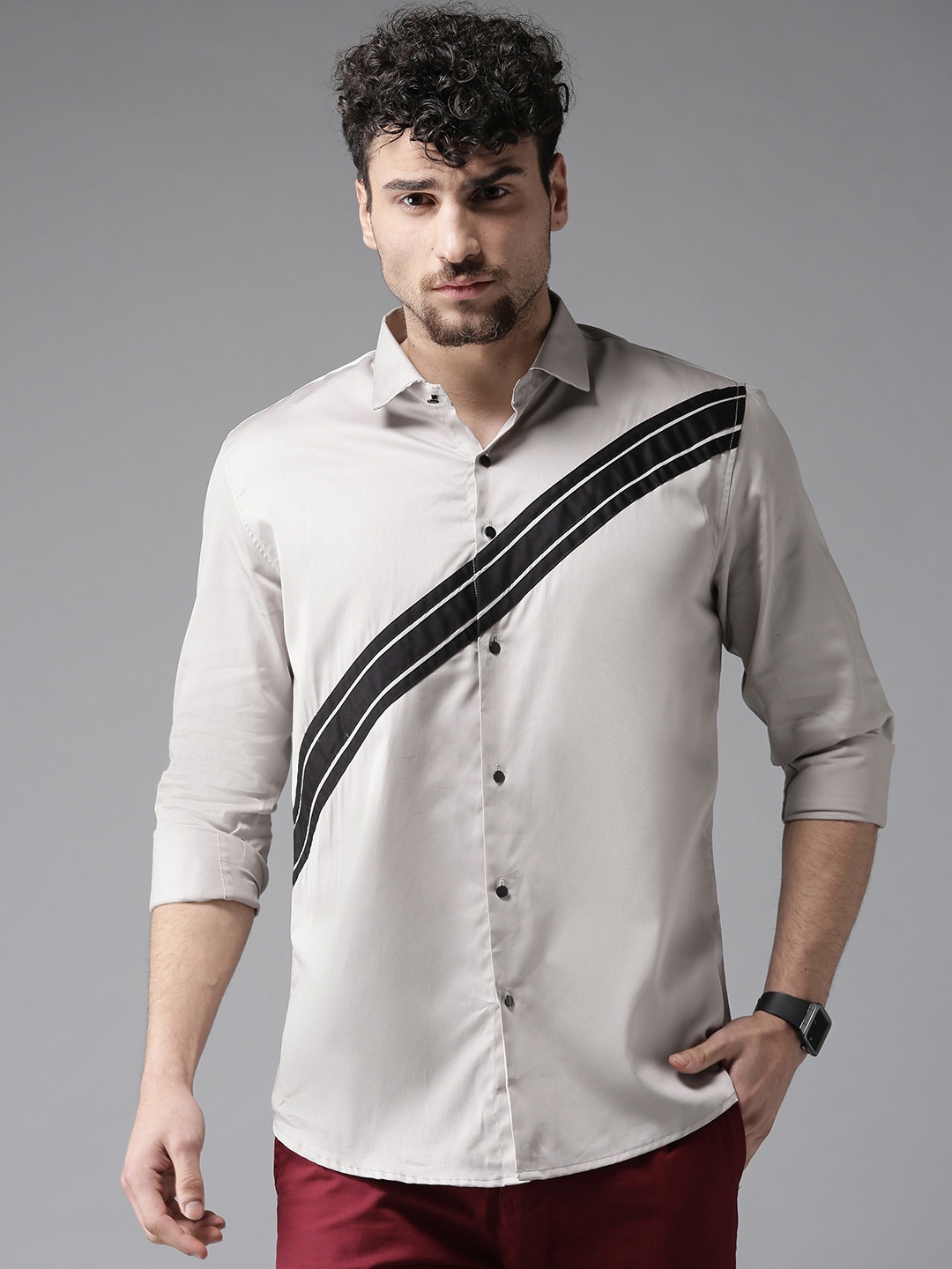 

DENNISON Men Grey & Black Slim Fit Solid Casual Shirt