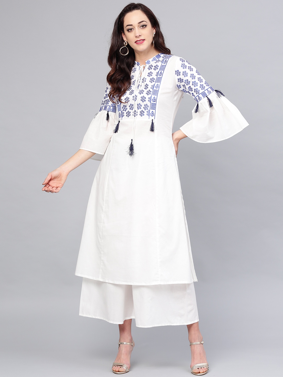 

Bhama Couture Women White Yoke Design Kurta with Palazzos
