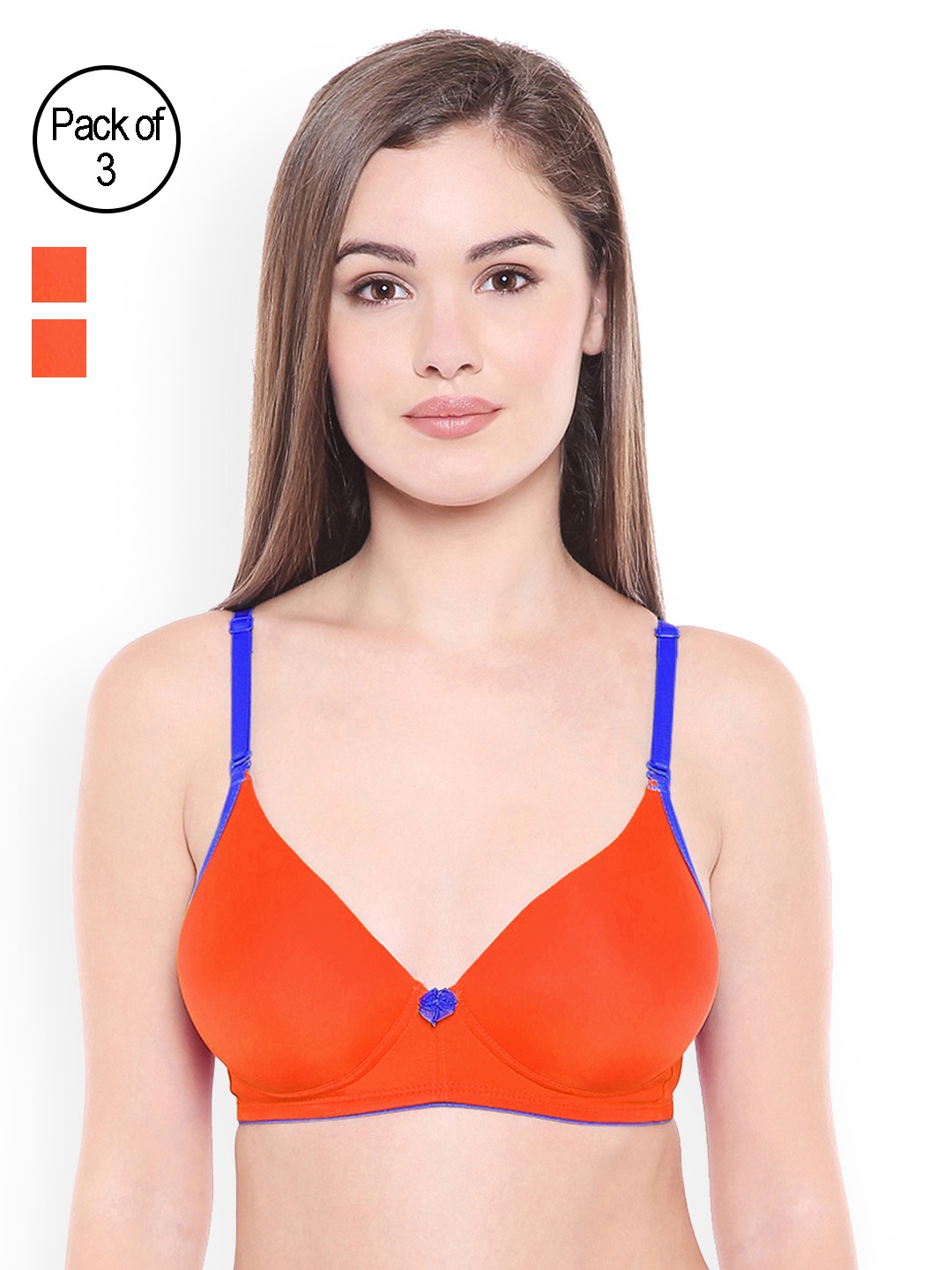 

Bodycare Pack of 3 Solid Non-Wired Heavily Padded Push-Up Bra E6568, Orange