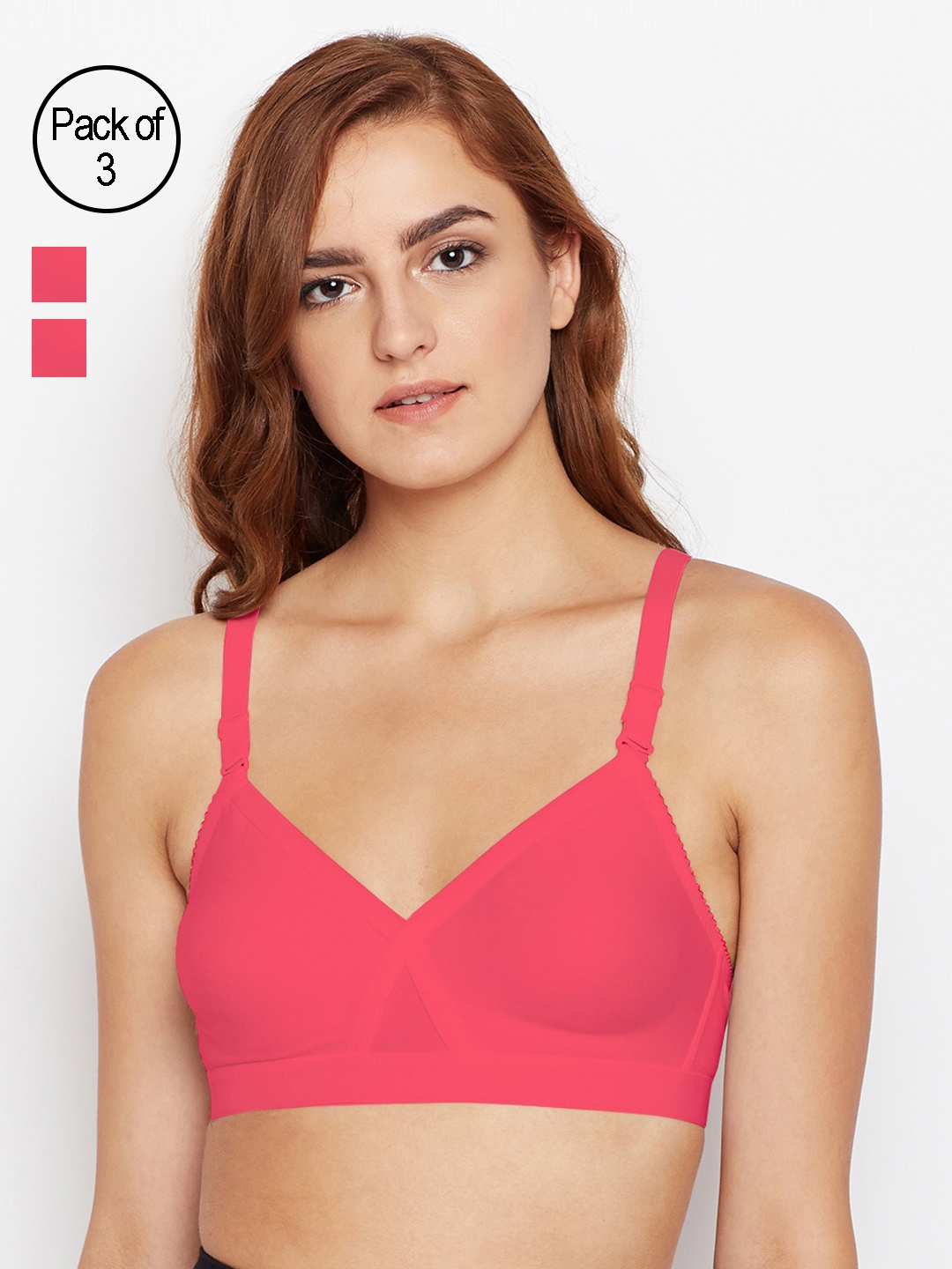 

Bodycare Pack of 3 Coral Orange Solid Non-Wired Non Padded Everyday Bra E5589COCOCO