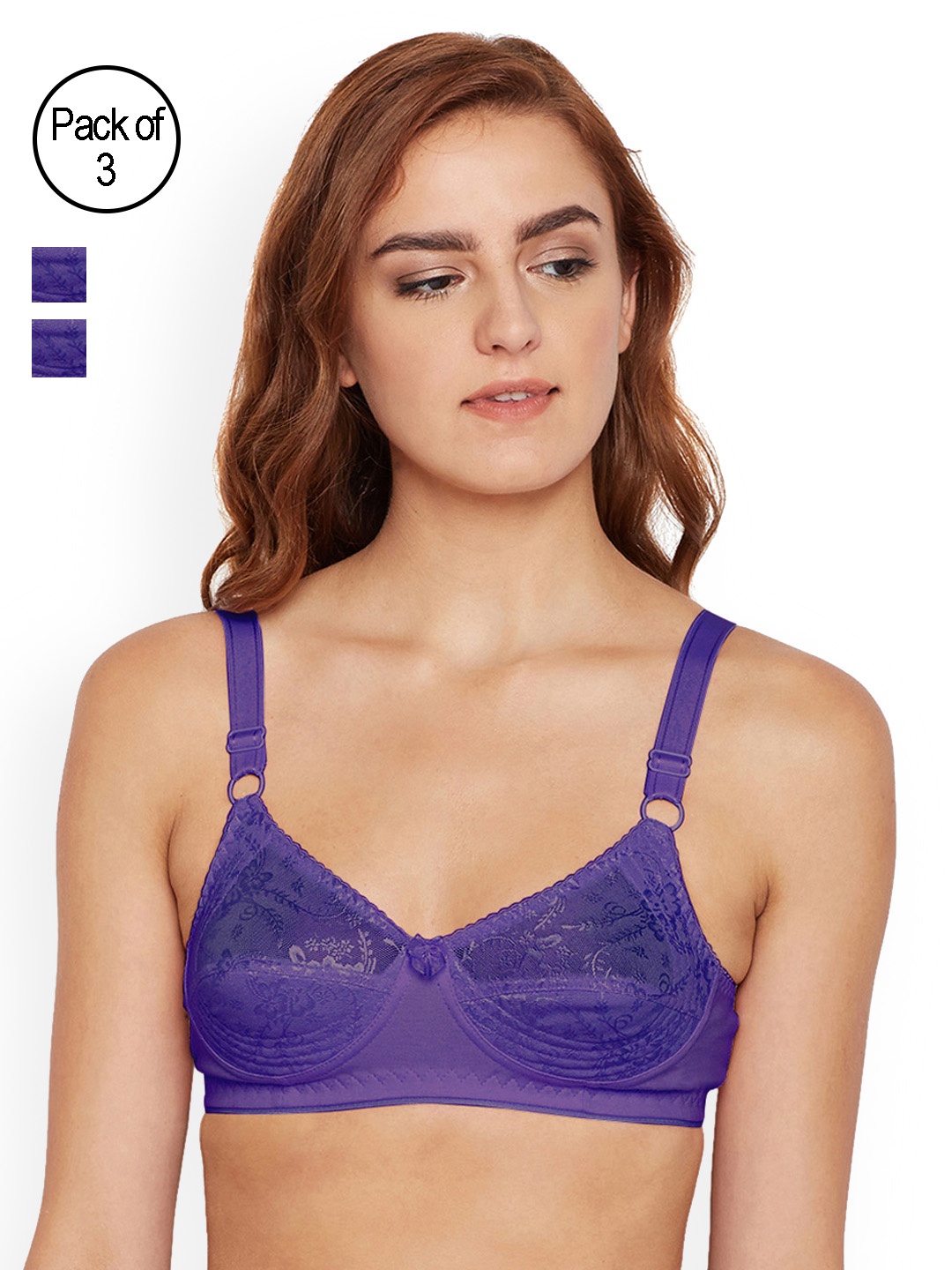 

Bodycare Pack of 3 Purple Self Design Non-Wired Non Padded Everyday Bra E5583DPU-3