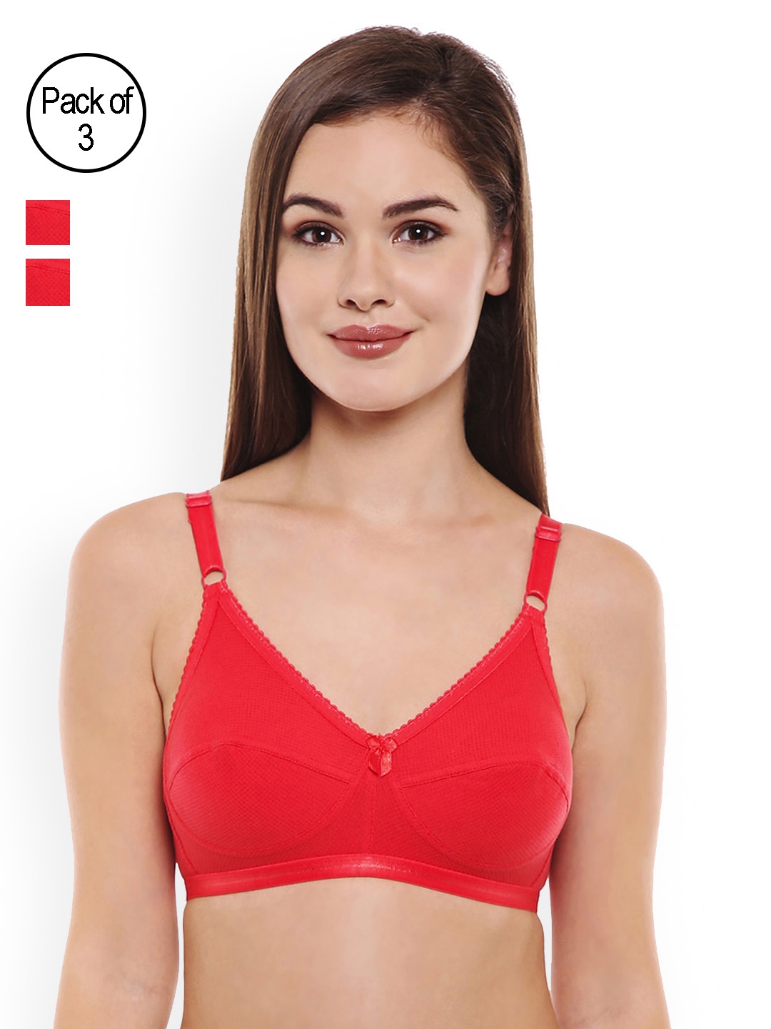 Bodycare Pack of 3 Solid Non-Wired Non Padded Everyday Bra E1517, Red