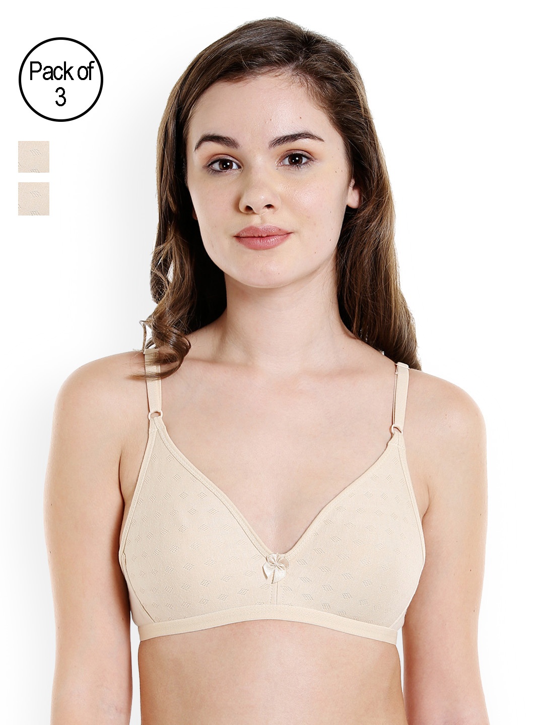 

BODYCARE Pack of 3 Beige Solid Seamless Cup Bra in Skin Colour