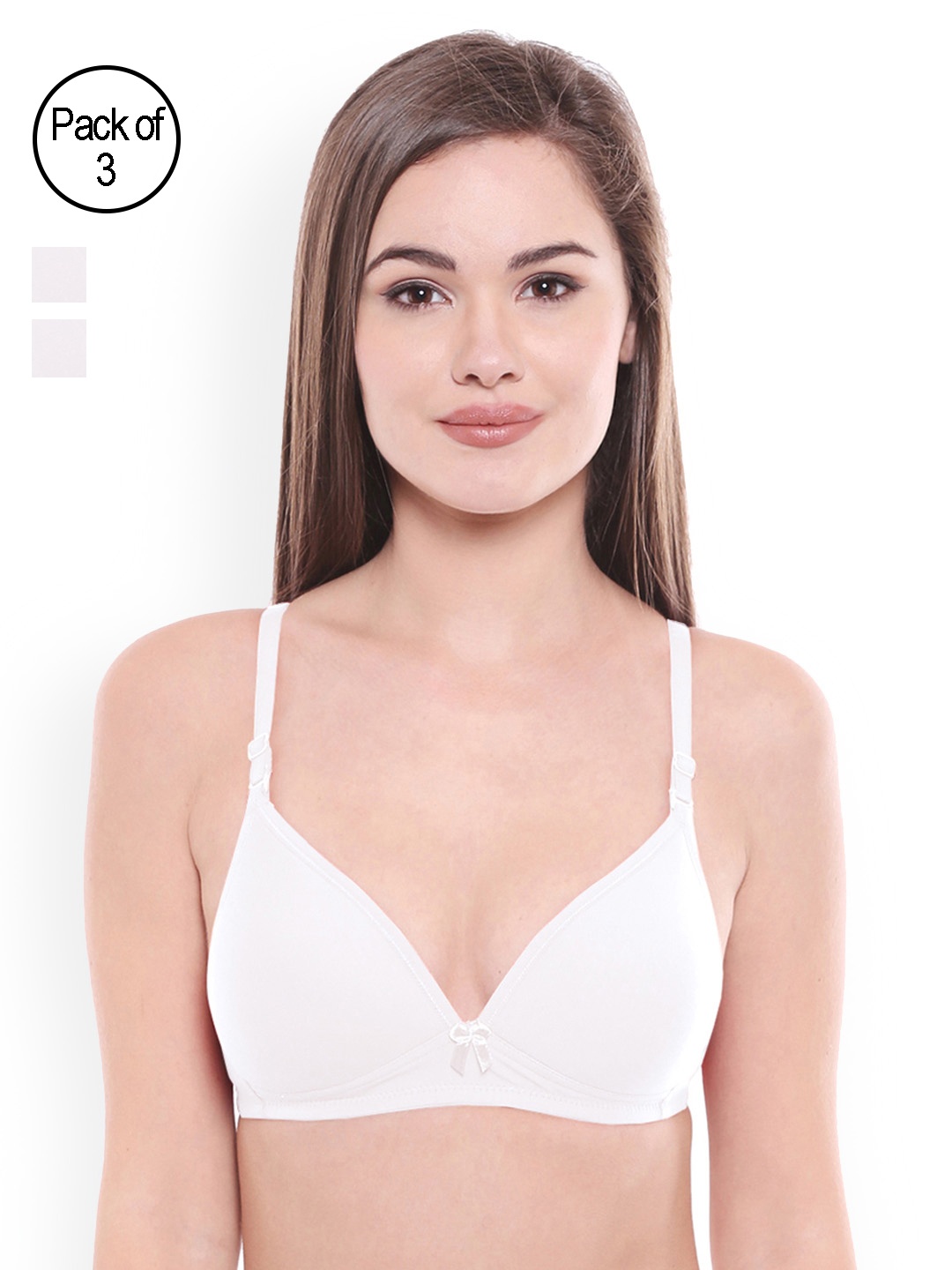 

Bodycare Pack Of 3 Solid Non-Wired Lightly Padded T-shirt Bras E6552WWW, White