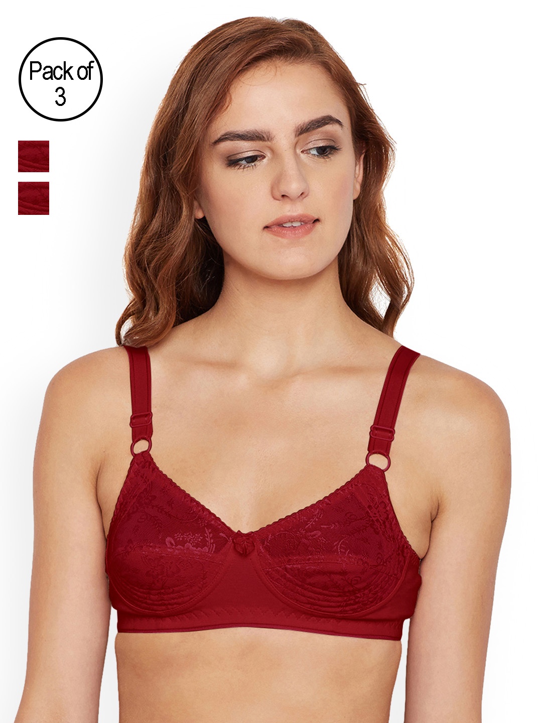 

Bodycare Pack of 3 Maroon Self Design Non-Wired Non Padded Everyday Bra E5583MHMHMH