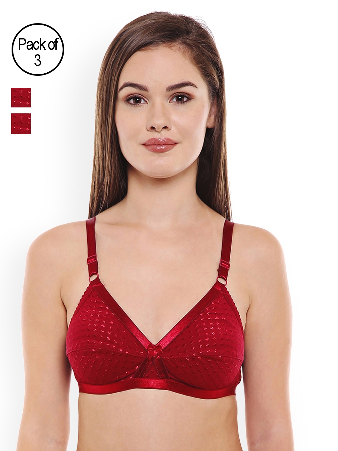 

Bodycare Pack of 3Solid Non-Wired Non Padded Everyday Bra E1528, Red