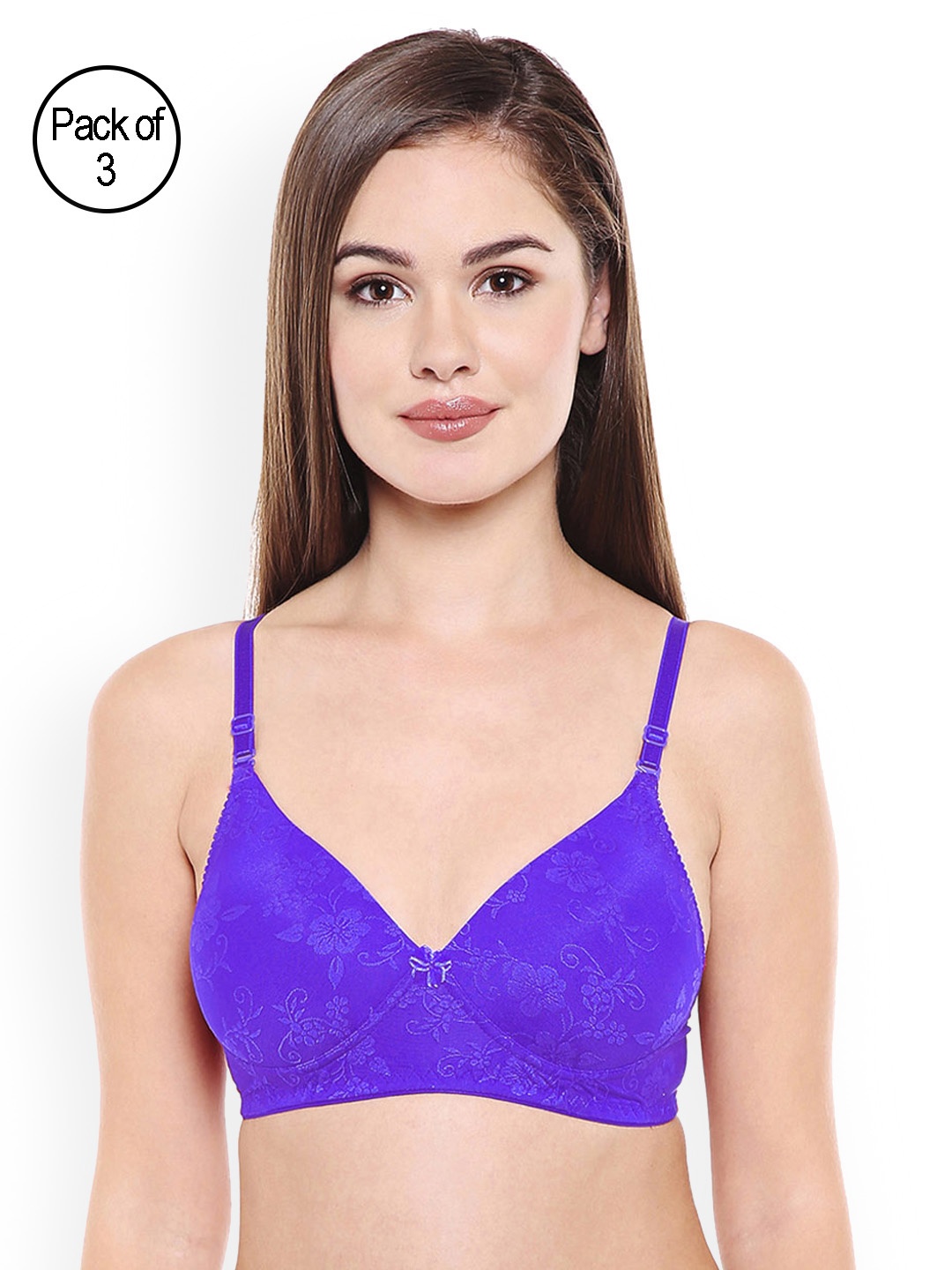 

Bodycare Pack Of 3 Self Design Non-Wired Lightly Padded T-shirt Bras E6565DPU, Purple