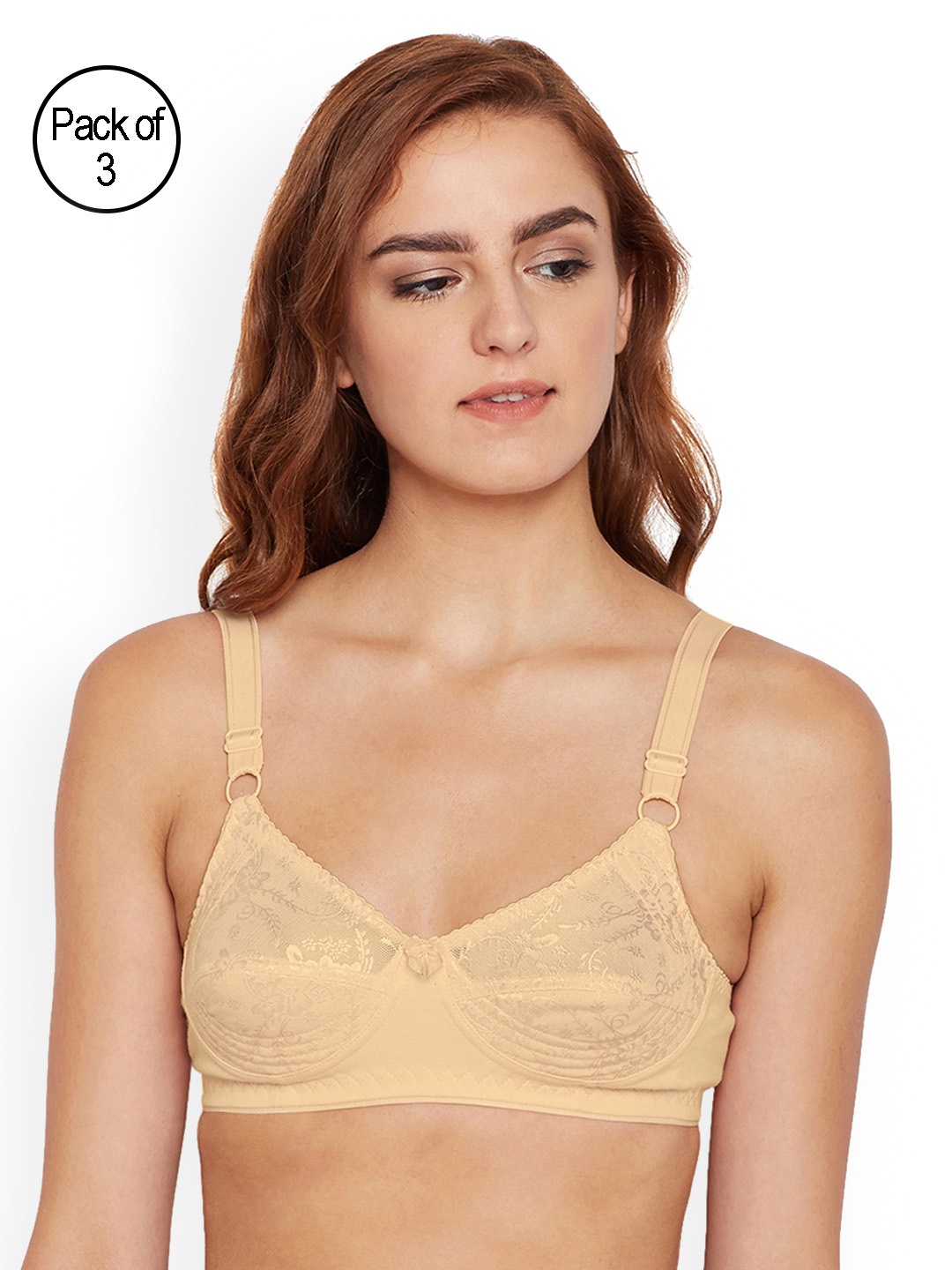 

Bodycare Pack of 3 Beige Self Design Non-Wired Non Padded Everyday Bra E5583SSS