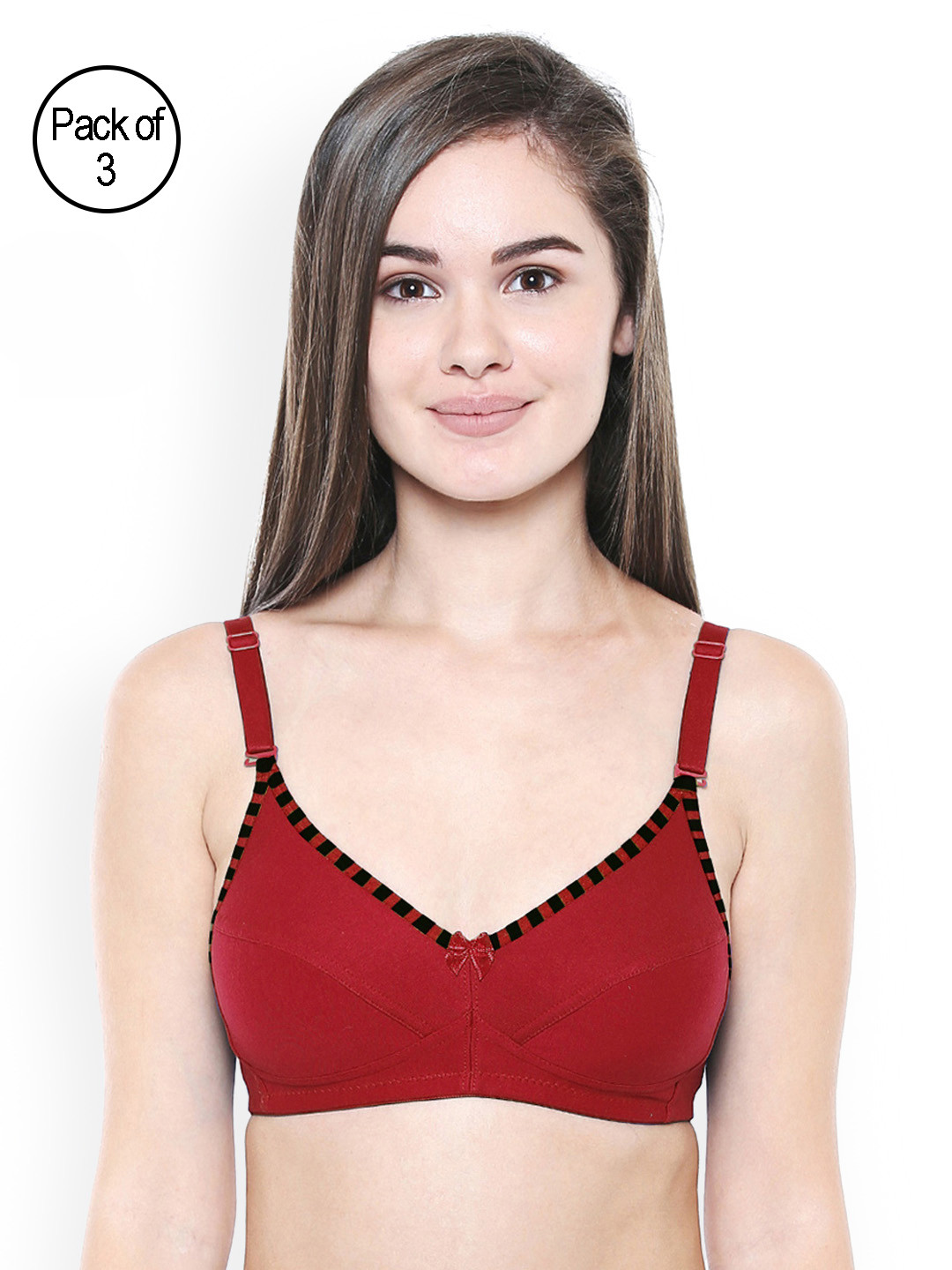 

Bodycare Pack of 3 Red Solid Non-Wired Non Padded Everyday Bras E5546RERERE
