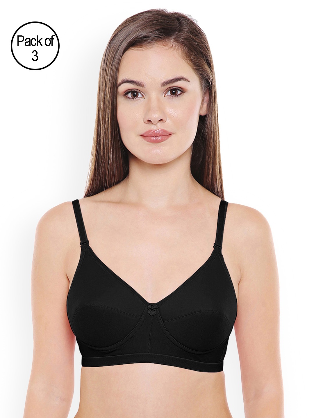 

Bodycare Pack of 3 Black Solid Non-Wired Lightly Padded T-shirt Bra E1574BBB